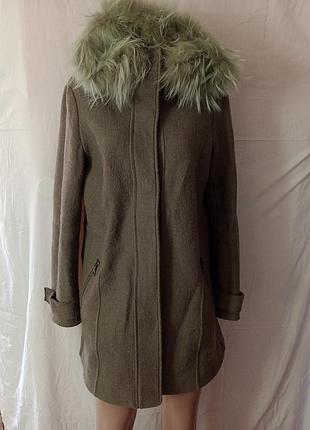 Шерстяное wool шерсть теплое wool в винтажном стиле пальто дафлкот натуральным мехом енота  оригинал