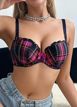 Бюстгальтер 75d 🎀 в клітинку шотландка ✨ marks & spencer ceriso 👙 анжеліка балконет❤️гарний жіночий бюстгальтер 💙