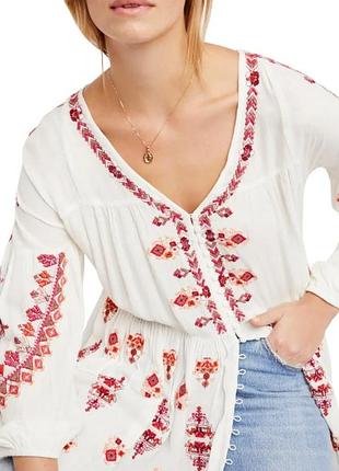 Вышитое белое платье-туника бохо free people arianna tunic (оригинал) размер 38 / м / 46 (международный м)