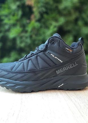Зимние кроссовки merrell float pro высокие черные с белым