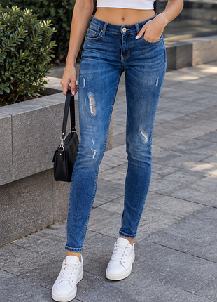 Крутые женские оригинальные джинсы синего цвета guess power skinny low made in india