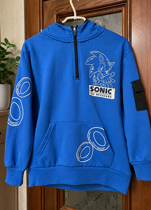 Худи sonic the hedgehog утепленное с капюшоном синее, 140 см