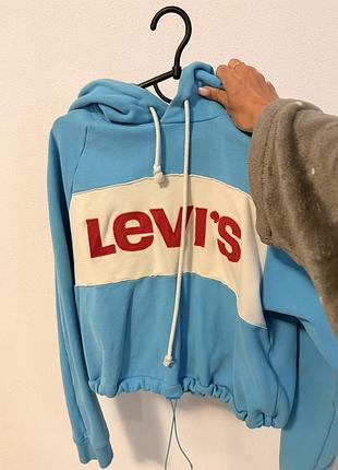 Толстовка жіноча levi’s коротка блакитна з написом