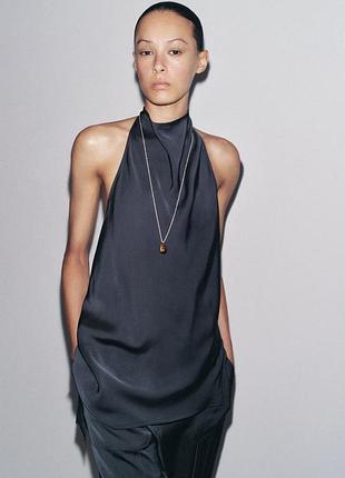 Zara атласний топ асиметричного крою  🤍