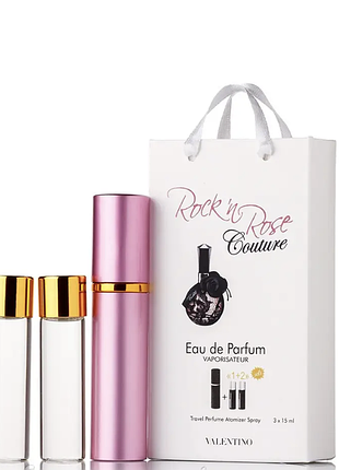 Парфюм набор 3/15 мл для женщин valentino rock'n rose couture parfum (валентино рок-н-роуз парфюм от кутюр) 45 мл