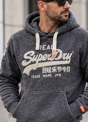 Мужское худи superdry vintage темно-серое с капюшоном s 46