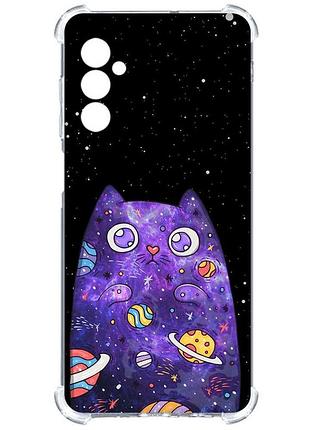 Чехол с утолщёнными углами на samsung galaxy a27 фиолетовая кошка (принт 361)
