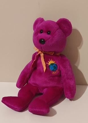 Ty beanie babies millennium bear plush toy - purple, ведмедик від ty, міленіум