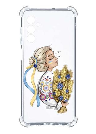 Чехол с утолщёнными углами на samsung galaxy a27 украинка с колосками (принт 173)