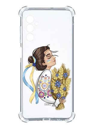 Чехол с утолщёнными углами на samsung galaxy a27 украинка с колосками (принт 172)