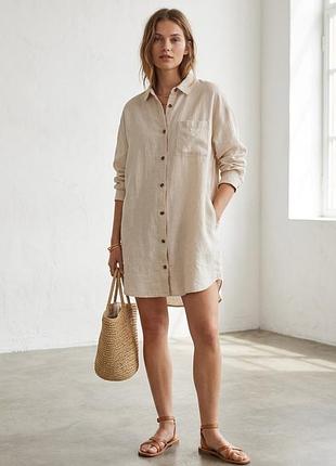 Льняная рубашка оверсайз h&amp;m/ платье-рубашка из 100% льна, m, l