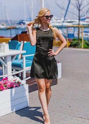 Комбинезон, платье с шортами, ромпер цвет хаки р.s, дефект - отсутствуют 2 пуговица