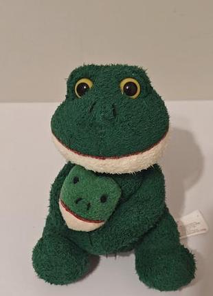 Htf russ berrie luv pets green frog holding baby frog soft plush bean toy 4"