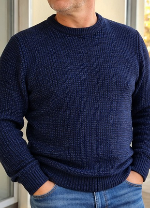 Мужской свитер angelo litrico crafted goods xl 52 темно-синий фактурная вязка