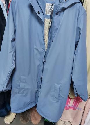Пальто для підлітків тепле з екошкіри блакитне