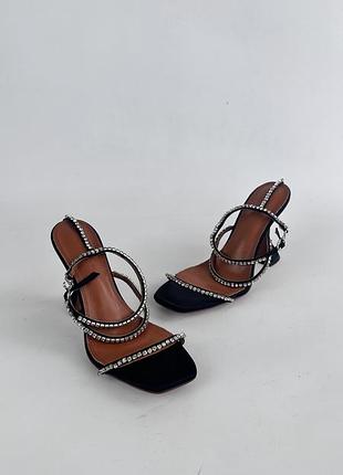 Босоніжки туфлі amina muaddi black crystal ankle strap heels size 39 italy