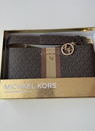 Сумка поясна жіноча michael kors коричнева з логотипом 20/12 см