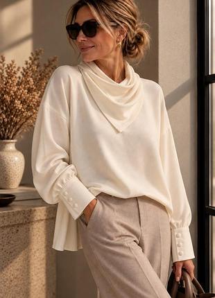 Блуза zara, молочно-біла, з коміром-стійкою та ґудзиками, l xl