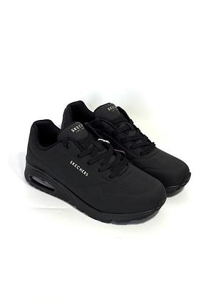 Оригінал кросівки skechers uno 73690 bbk оригинал кроссовки чорні на балоні осінь демісезон класичні скечерс