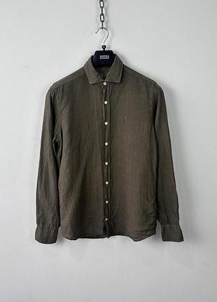Лляна сорочка hackett london mens 100 linen shirt size s slim fit brown olive long sleeve