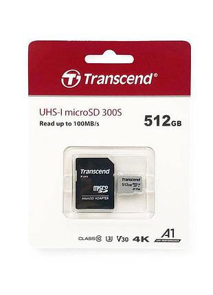 Карта пам'яті transcend 512gb microsd xc 300s cuhs-i u3 v30 флешка