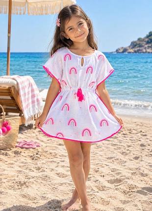 Туніка пляжна для дівчинки primark біла з рожевим принтом 6-7 років (122 см)