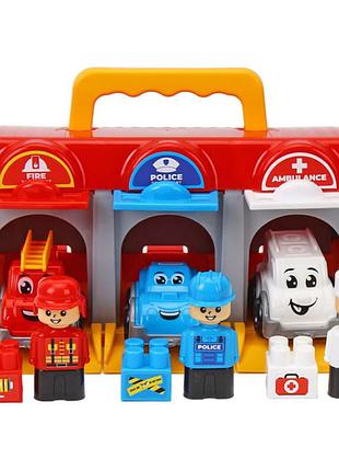 Игровой набор "гараж emergency heroes" 3403txk с фигурками, 3 машинки