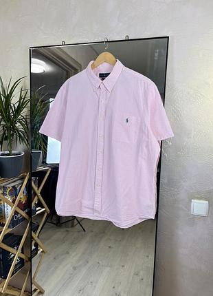 Легка фактурна сорочка ralph lauren seersucker у рожеву смужку