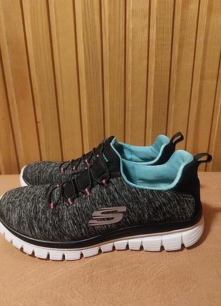 Кросівки жіночі skechers чорно-сірі з бірюзовими елементами