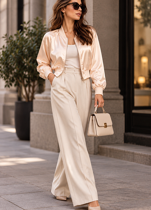 Атласный бомбер zara цвета шампань, xs