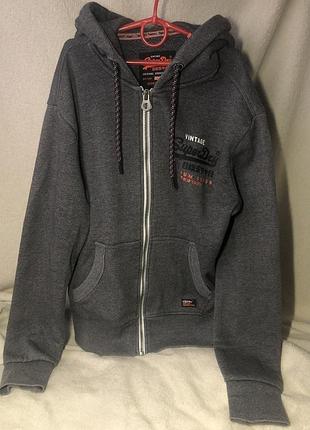 Чоловіче худі superdry vintage premium goods сіре оверсайз xs-m