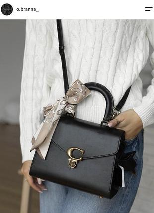 Сумка жіноча чорна coach через плече з гладкої натуральної шкіри