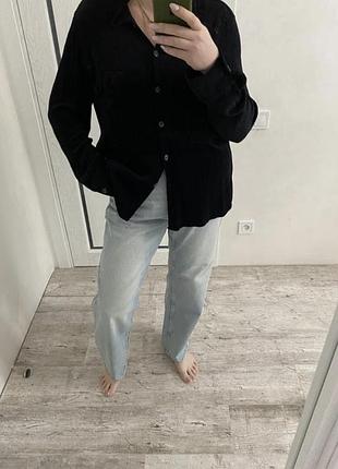 Чорна класна сорочка із мʼякого вельвету віскоза 50-52 р zara