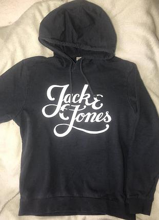 Чоловіче худі jack & jones темно-синє з капюшоном