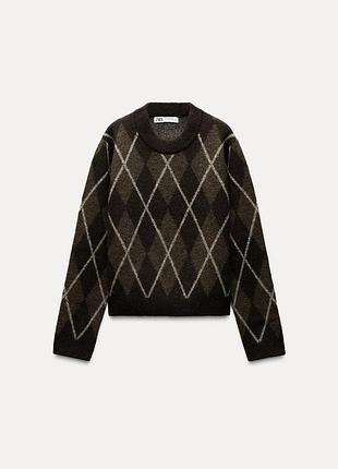 Светр жіночий zara ромби, коричневий, xl