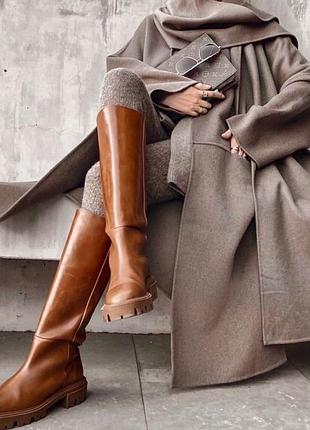 Чоботи жіночі zara коричневі шкіряні
