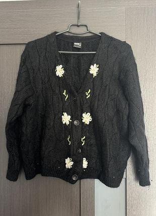 Вінтажний мохеровий кардиган aspa із квітковою вишивкою (xl)