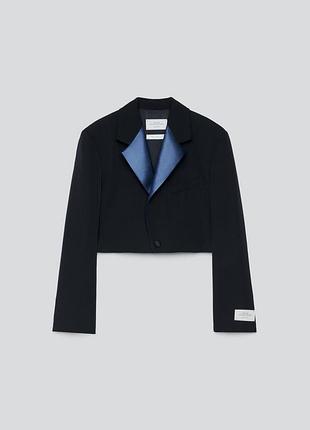 Вкорочений синій жакет zara new 3