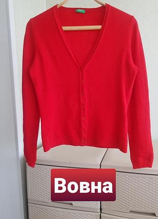 Червоний вовняний кардиган шерстяний джемпер вовна united colors of benetton