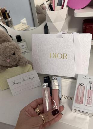Подарунковий набір dior 001 | бальзам + блиск | пакет dior + зайчик з запискою