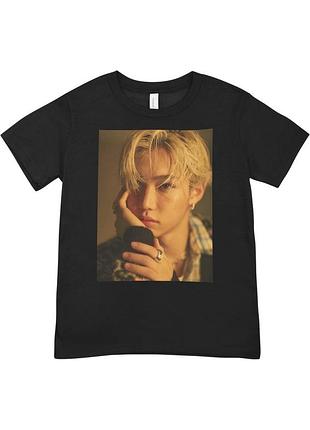 Футболка l феликс стрей кидс ли йонбук lee felix stray kids чорний (38635)