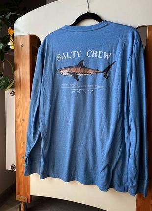 Блакитний лонгслів salty crew з акулою / спортивна кофта з довгим рукавом / розмір l