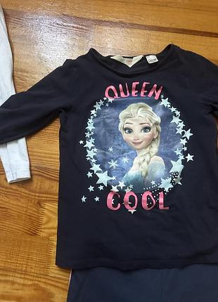 Футболка для дівчинки з довгим рукавом disney frozen ельза, синя комплект з шортами