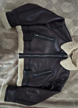Жіноча дублянка zara авіатор, коричнева, розмір s,м