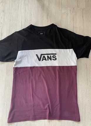 Оригінальна триколірна футболка vans чорно-бордово-біла premium розм s ванес ванс чоловіча жіноча унісекс бавовна 100% колорблок культова трендова