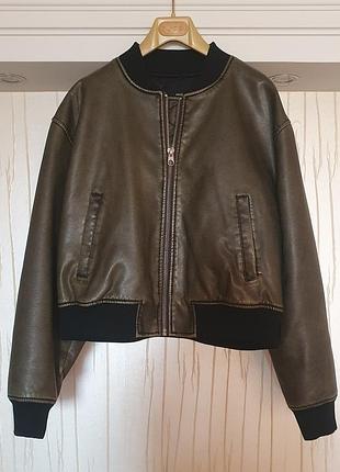 Жіночий шкіряний бомбер оливкового кольору р. l-xl mango
