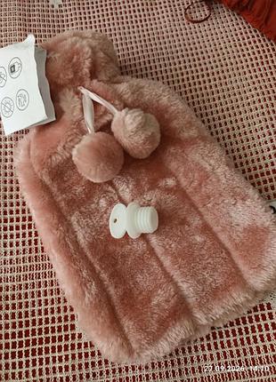 Новая немецкая водяная грелочка в меховом чехле, 1,2 лит.