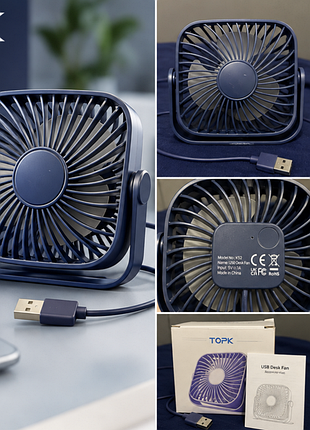 Настільний usb-вентилятор topk k52, темно-синій 💙