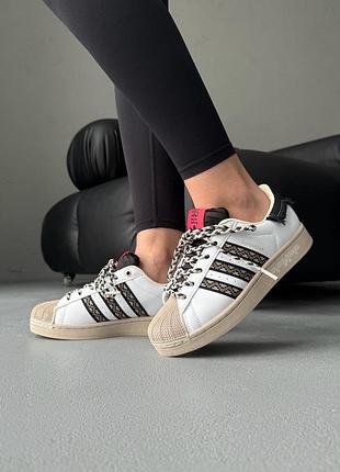 Кроссовки женские adidas superstar ii fringe white/beige/black