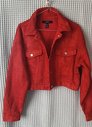 Жіночий піджак forever 21 укорочений під замшу, червоний